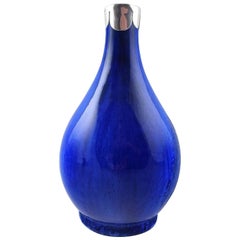 Unique Soren Berg for Royal Copenhagen, Crystal Glaze Vase with Silver Mounts