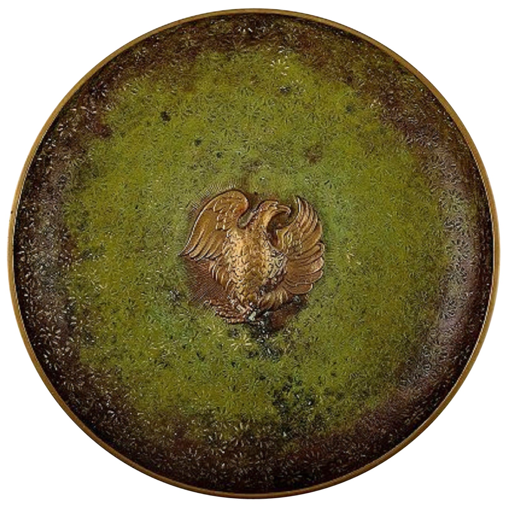 Tinos Bronze, Art Deco Dish of Massive Patinated Bronze Cast with an Eagle