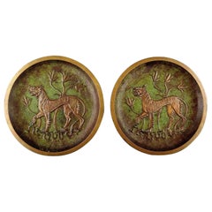 Tinos Bronze Dishes in Massive Patinated Bronze with an Animal in Landscape