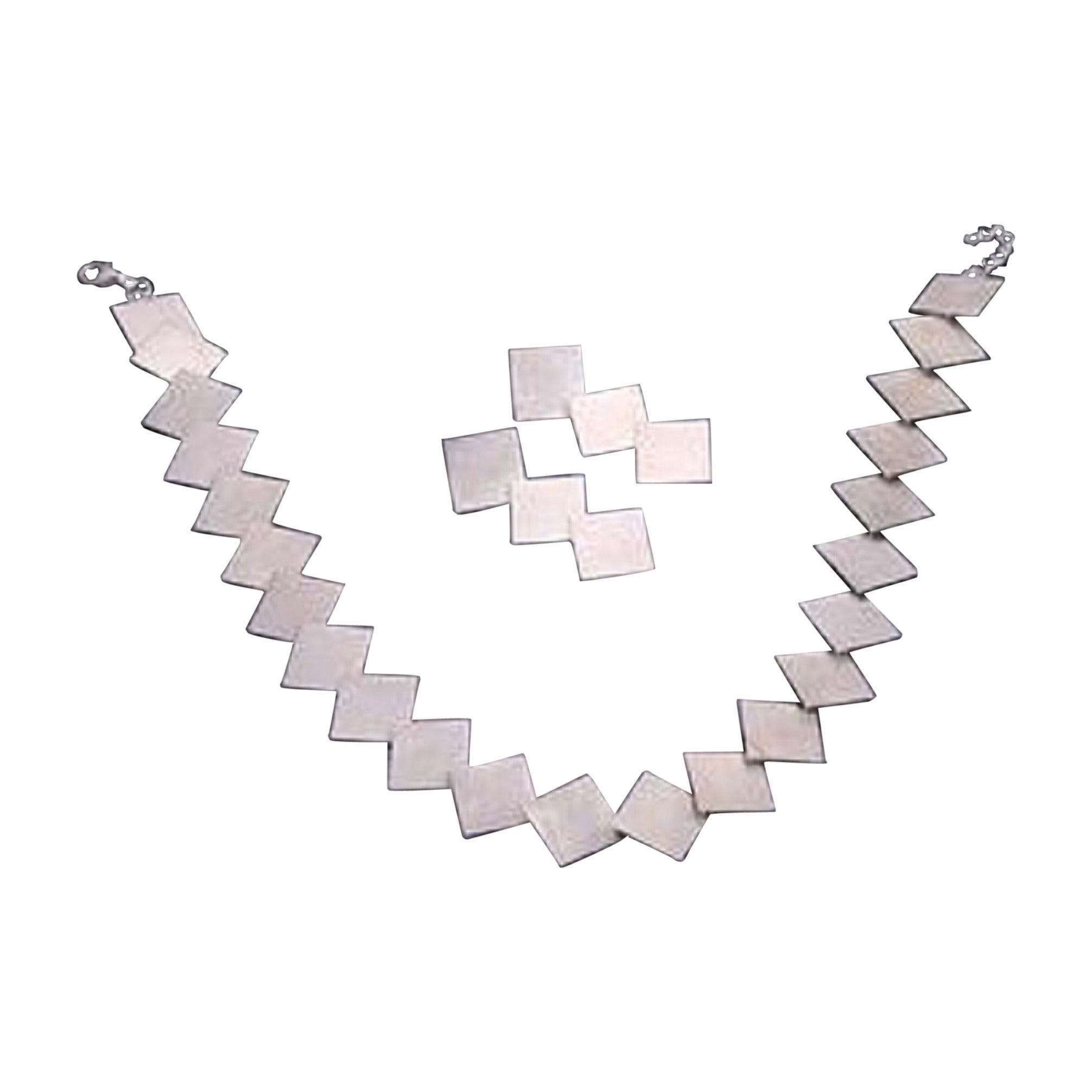 Satin Sterling Silver, Consisting of a Necklace and a Pair of Ear Hangers