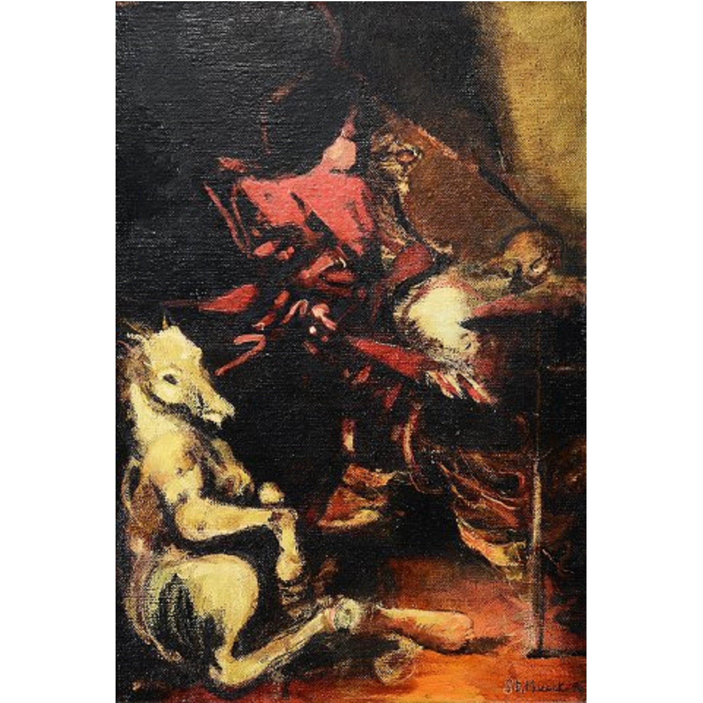 Stanislaw Masiak, huile sur toile polonaise d'un chasseur de taureaux en vente