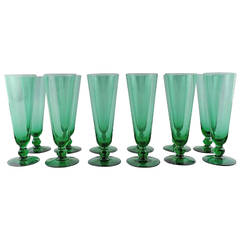 Vintage 12 Josef Frank Green Champagne Glasses, Reijmyre, 1960s