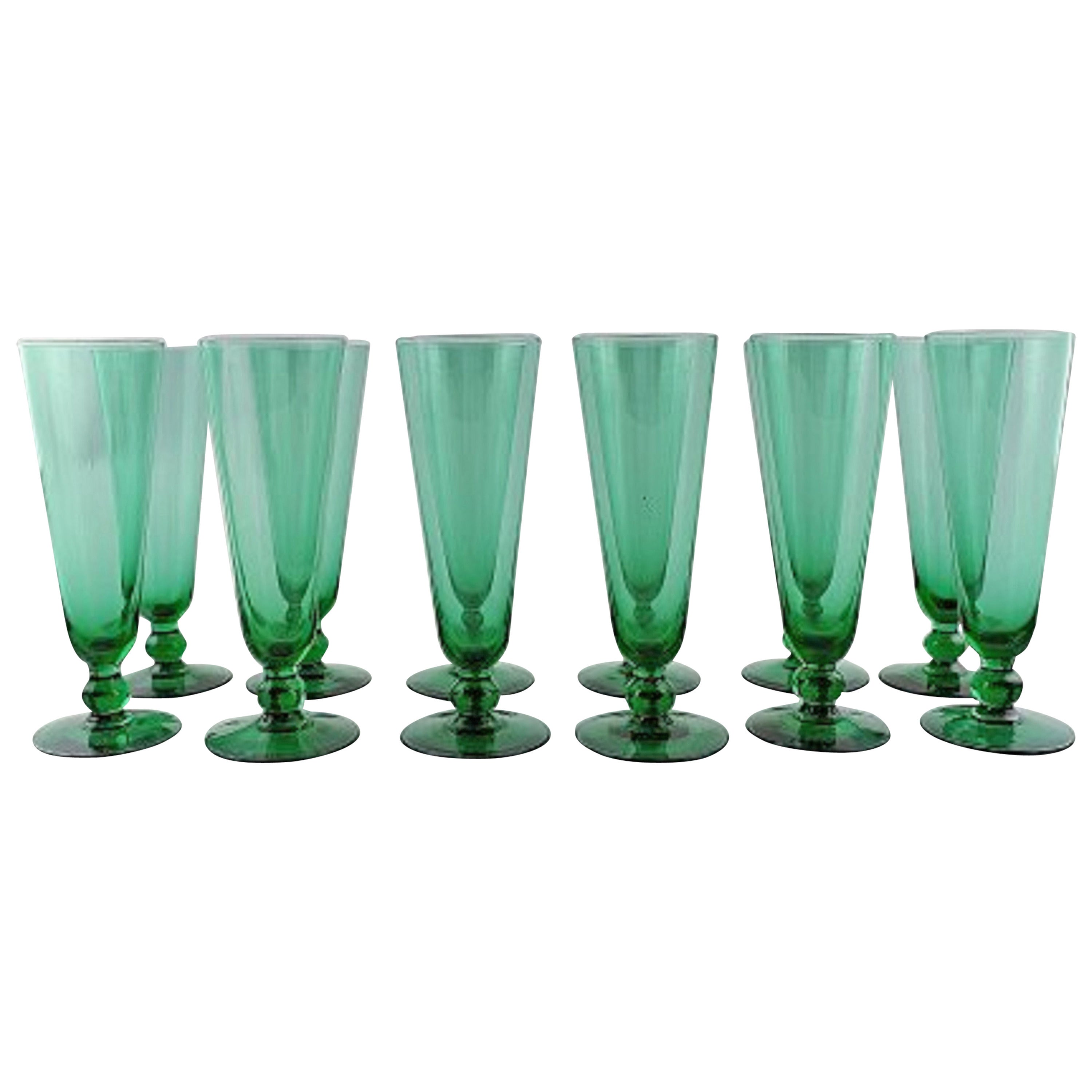 12 Josef Frank Green Champagne Glasses, Reijmyre, 1960s