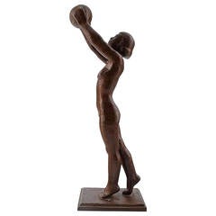Knut Skinnarland, Art Deco Bronze Figure of Woman Athlete