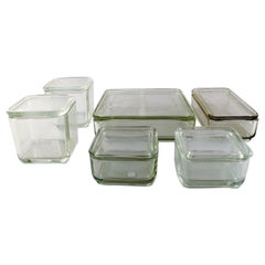Wilhelm Wagenfeld Bauhaus, "Kubus" Six Modular Boxes in Pressed Glass