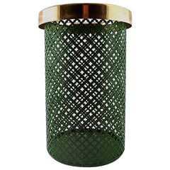 Vintage Josef Frank Wastebasket in Green Metal with Brass Top