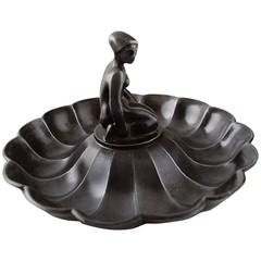 Antique Rare Just Andersen Art Deco Metal Dish with Female Figure, Number D63
