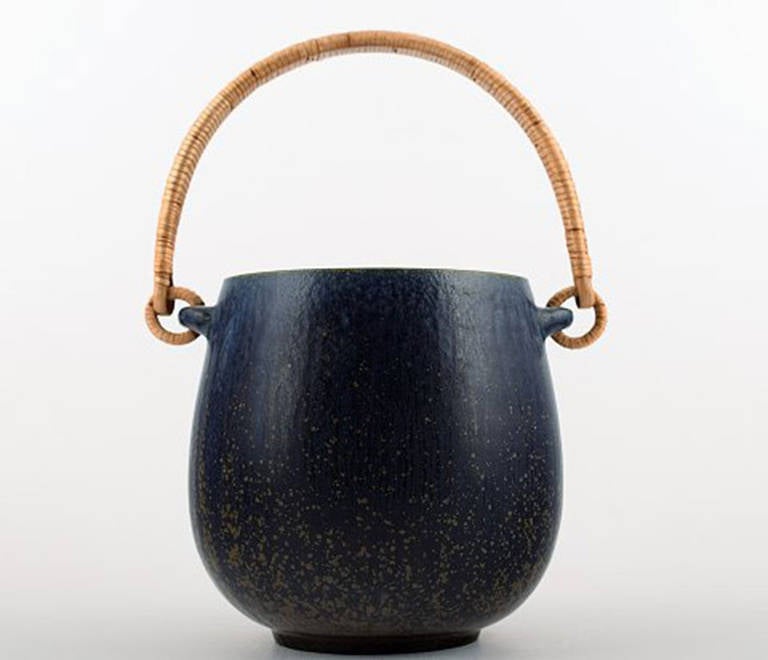 Arne Bang Ice Bucket in Stoneware, Decorated with Bluish Glaze
