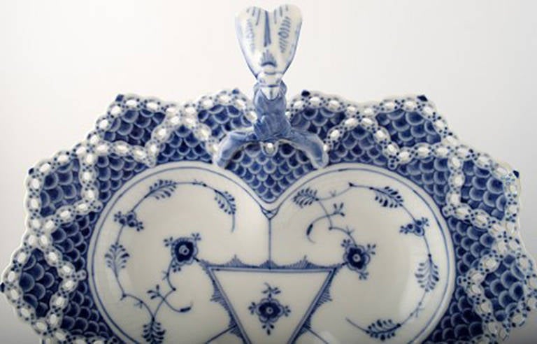 20th Century Royal Copenhagen Blue Fluted Full Lace Dish with Insect