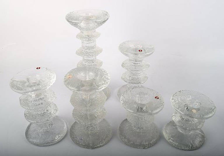 Finnish Timo Sarpaneva Iittala Art Glass Candlesticks, Model Festivo, Designed in 1966