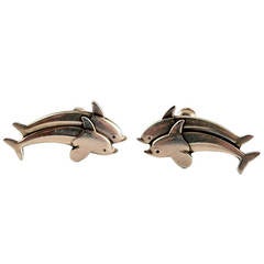 Georg Jensen Sterling Silver Dolphin Earrings, Design 129