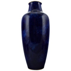 Large Sevres Vase in Porcelain with Blue Glaze and Gold Rim