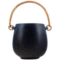 Arne Bang Ice Bucket in Stoneware, Decorated with Bluish Glaze