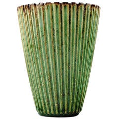 Arne Bang Pottery Vase in Ribbed Style