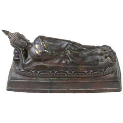 Antique Reclining Buddha, bronze.