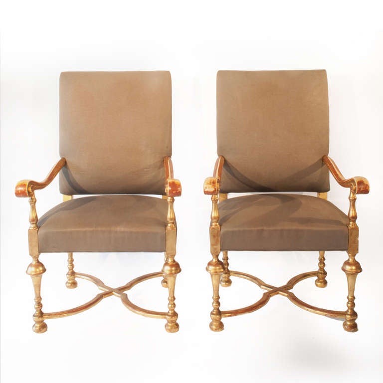A pair of William and Mary. style arm chairs