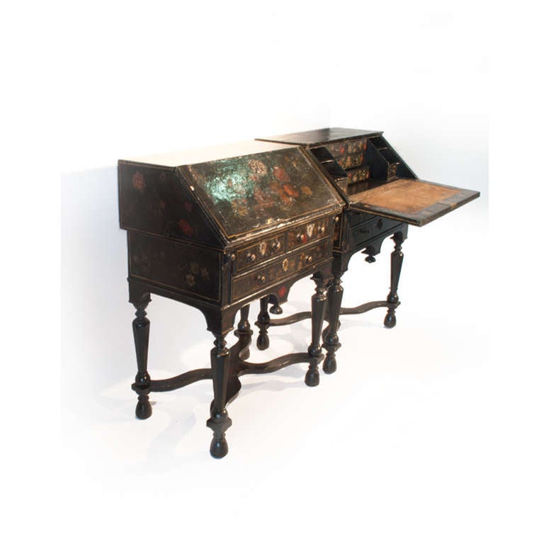 A pair of English black and polychrome-painted bureaux For Sale 1