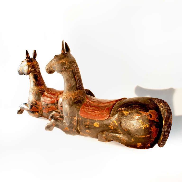Pakistani Pair of Polychrome Painted Wood Mules For Sale