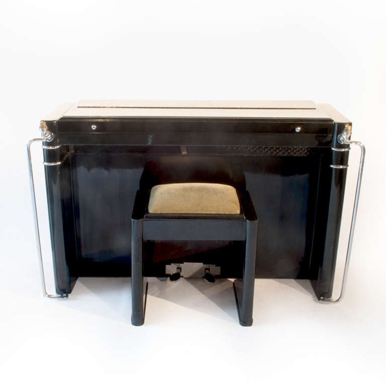 British Art Deco Piano and Stool For Sale