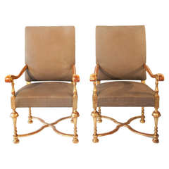 A pair of William and Mary. style arm chairs