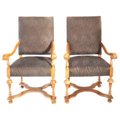 A pair of William and Mary style open arm chairs