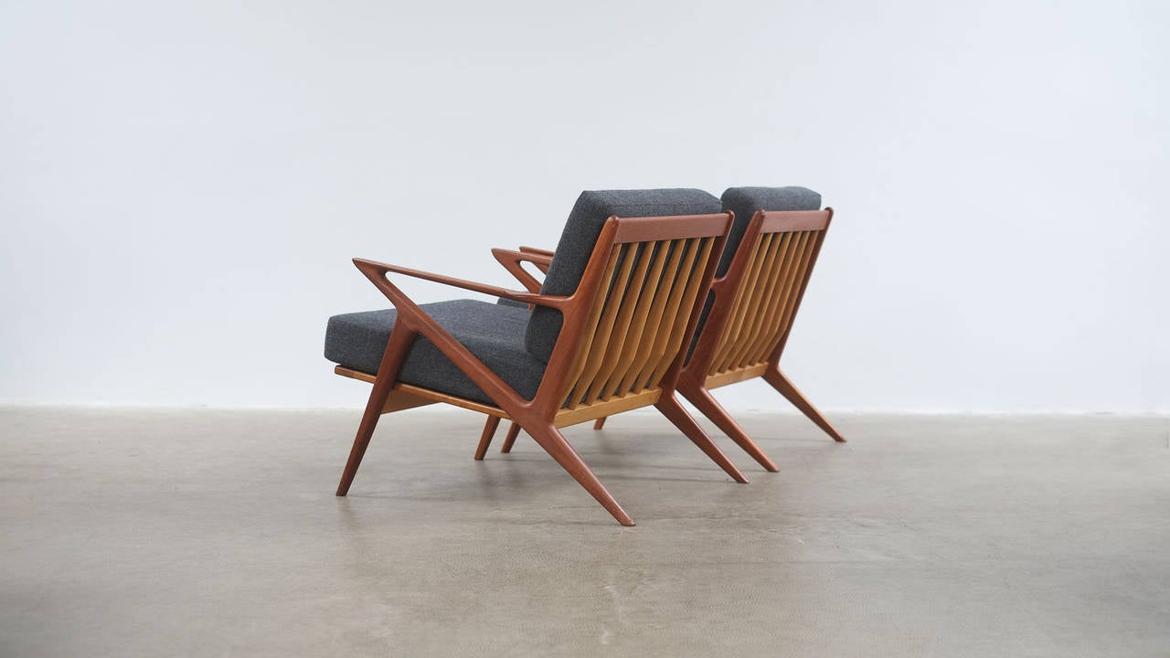 Wonderful and rare Z Chairs in sculptural solid teak designed by Poul Jensen for Selig, Denmark.