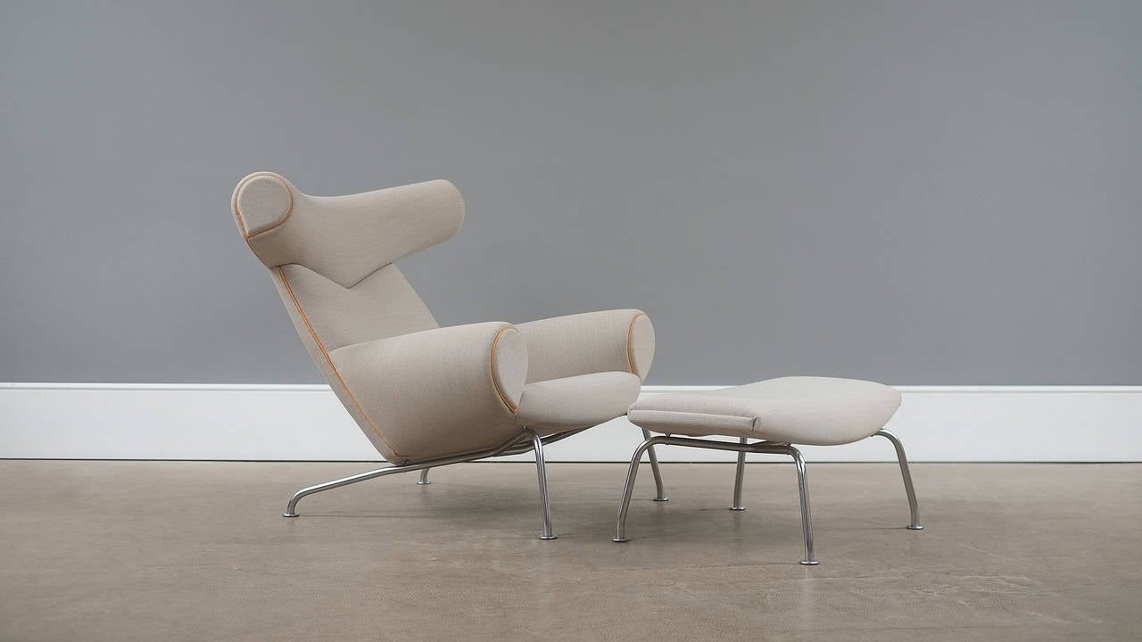Scandinavian Modern Hans Wegner Ox Chair and Stool