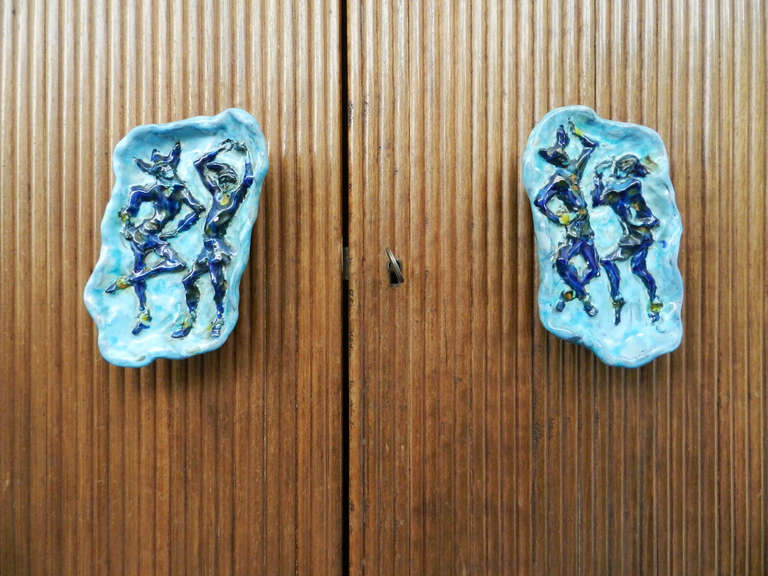 Italian Cabinet Wardrobe attributed to Osvaldo Borsani with unique Ceramic Handles