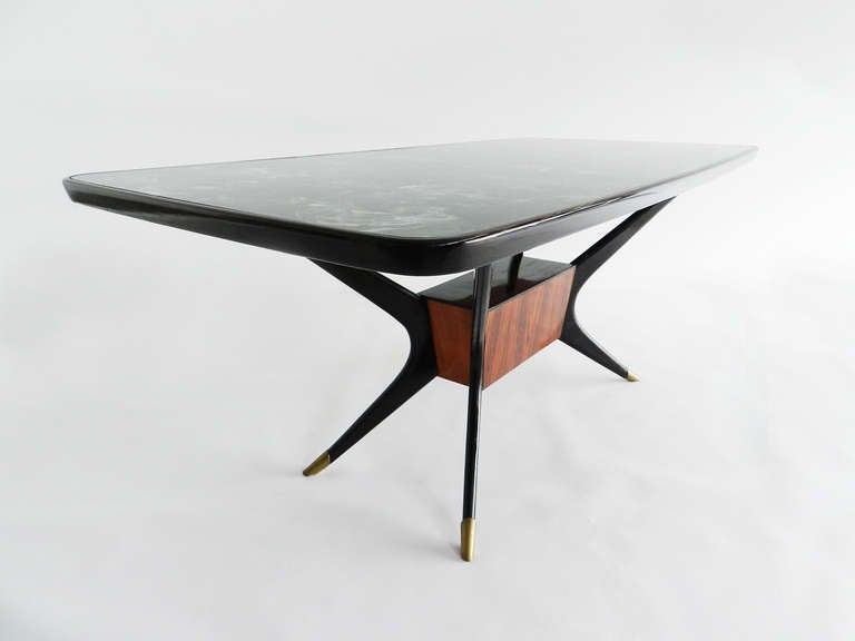 Italian Desk or Dining Table with a Reverse-Painted Glass