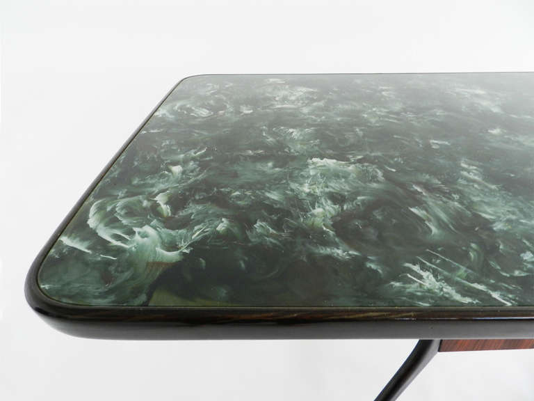 Desk or Dining Table with a Reverse-Painted Glass In Excellent Condition In Morbio Inferiore, CH