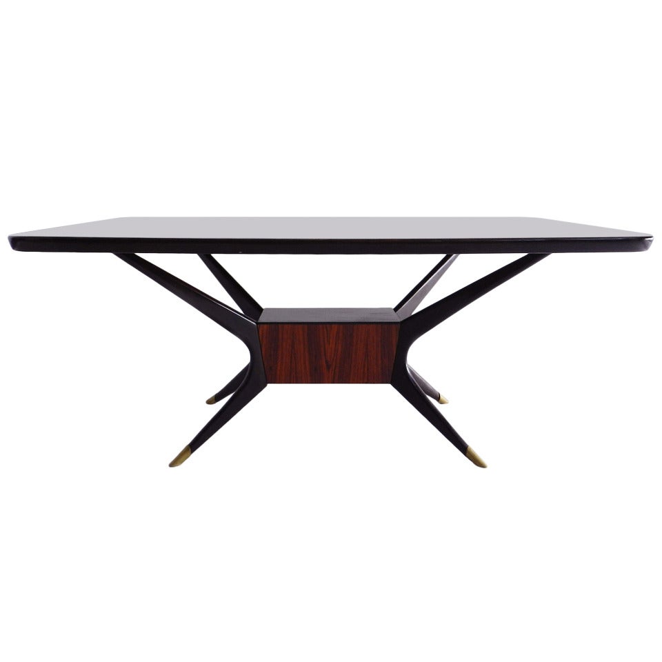 Desk or Dining Table with a Reverse-Painted Glass