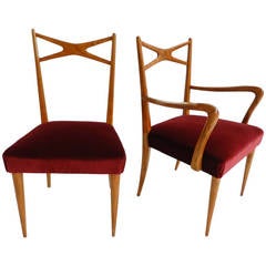 Elegant Chair and Armchair in the Style of Ico Parisi