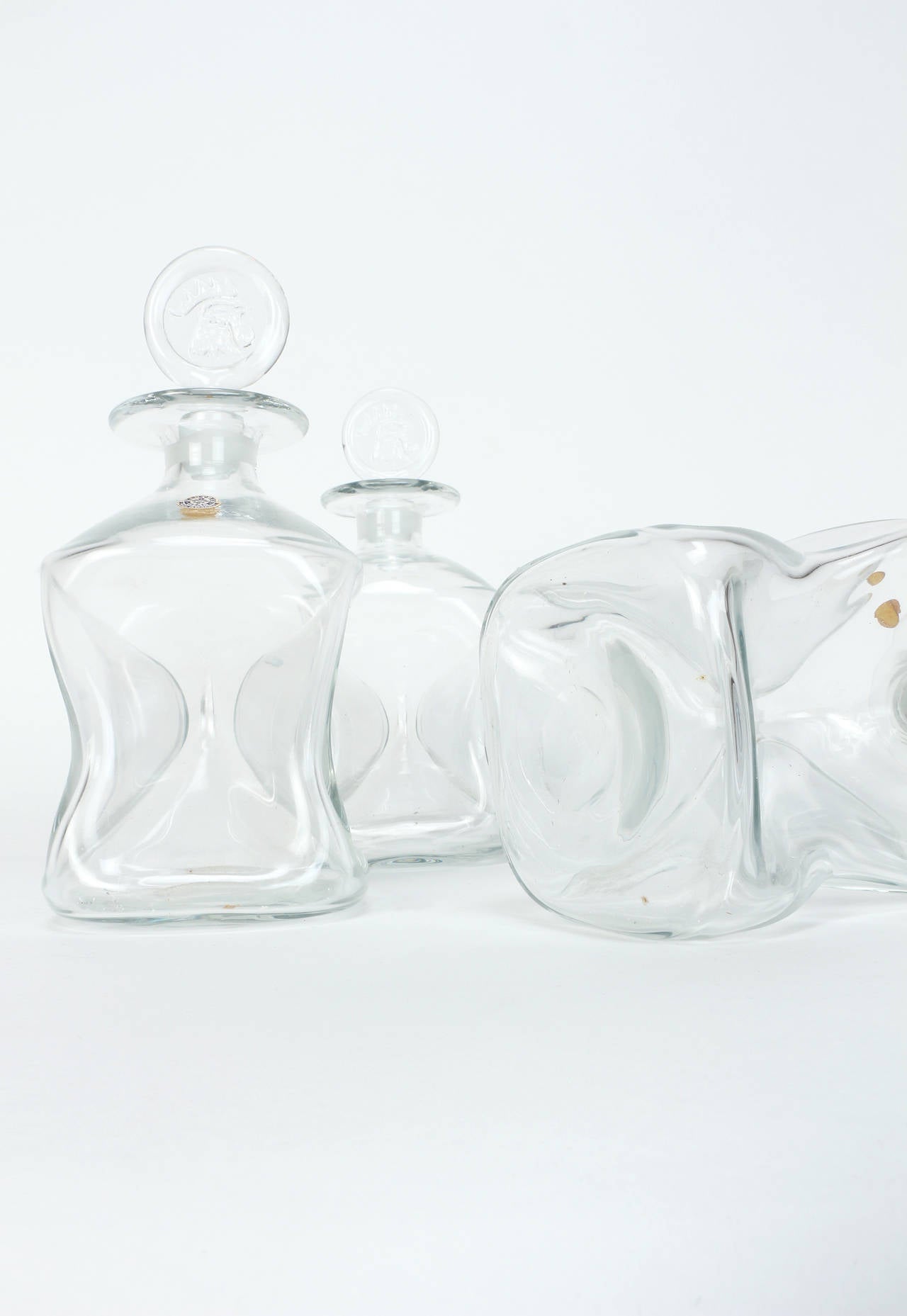 Danish Set of 3 Decanter Kluk Kluk by Jacob Bang for Kastrup 50's In Excellent Condition For Sale In Basel, CH