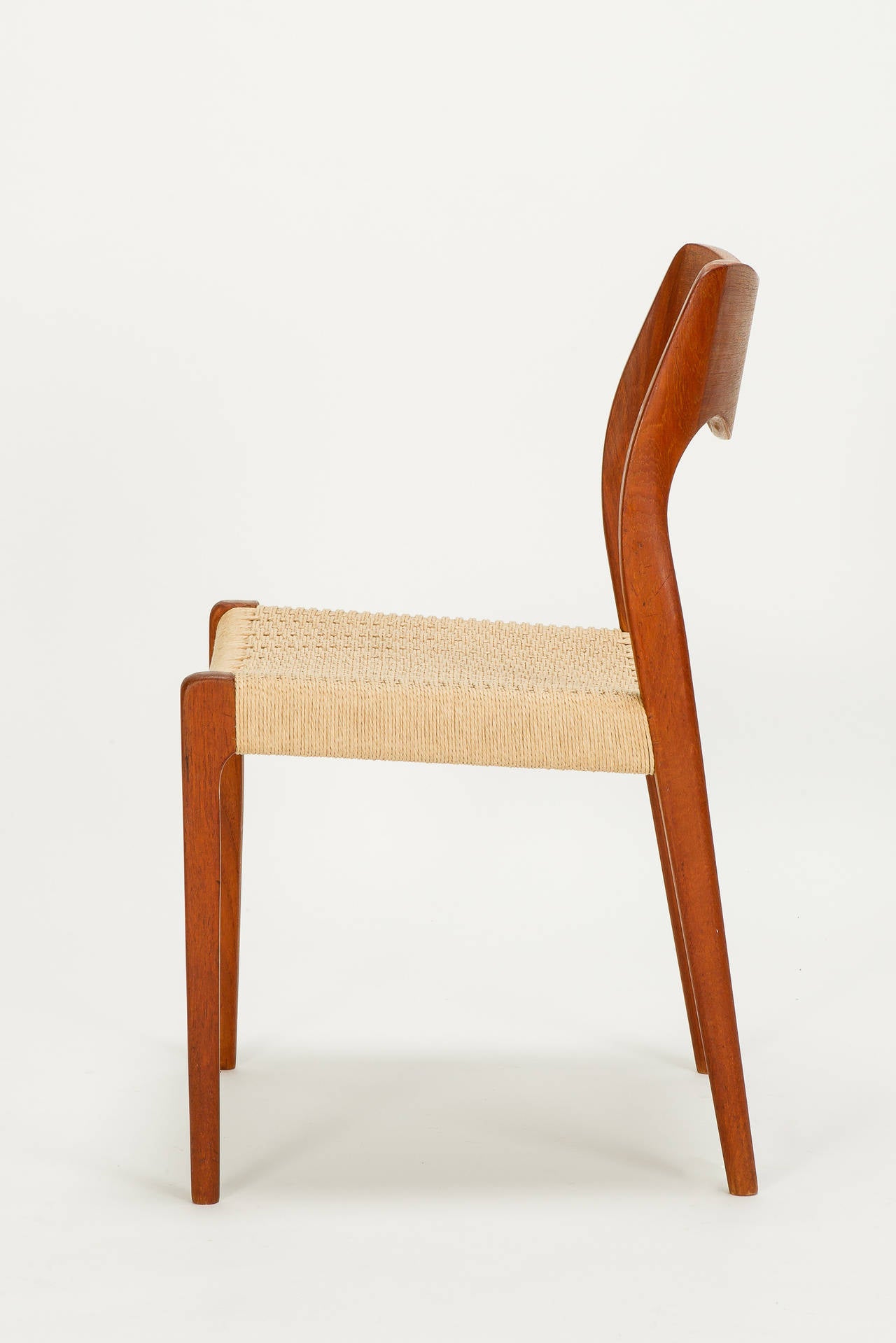 Hand-Woven Set of Eight Danish Teak Chairs by Niels Moeller, 1960s