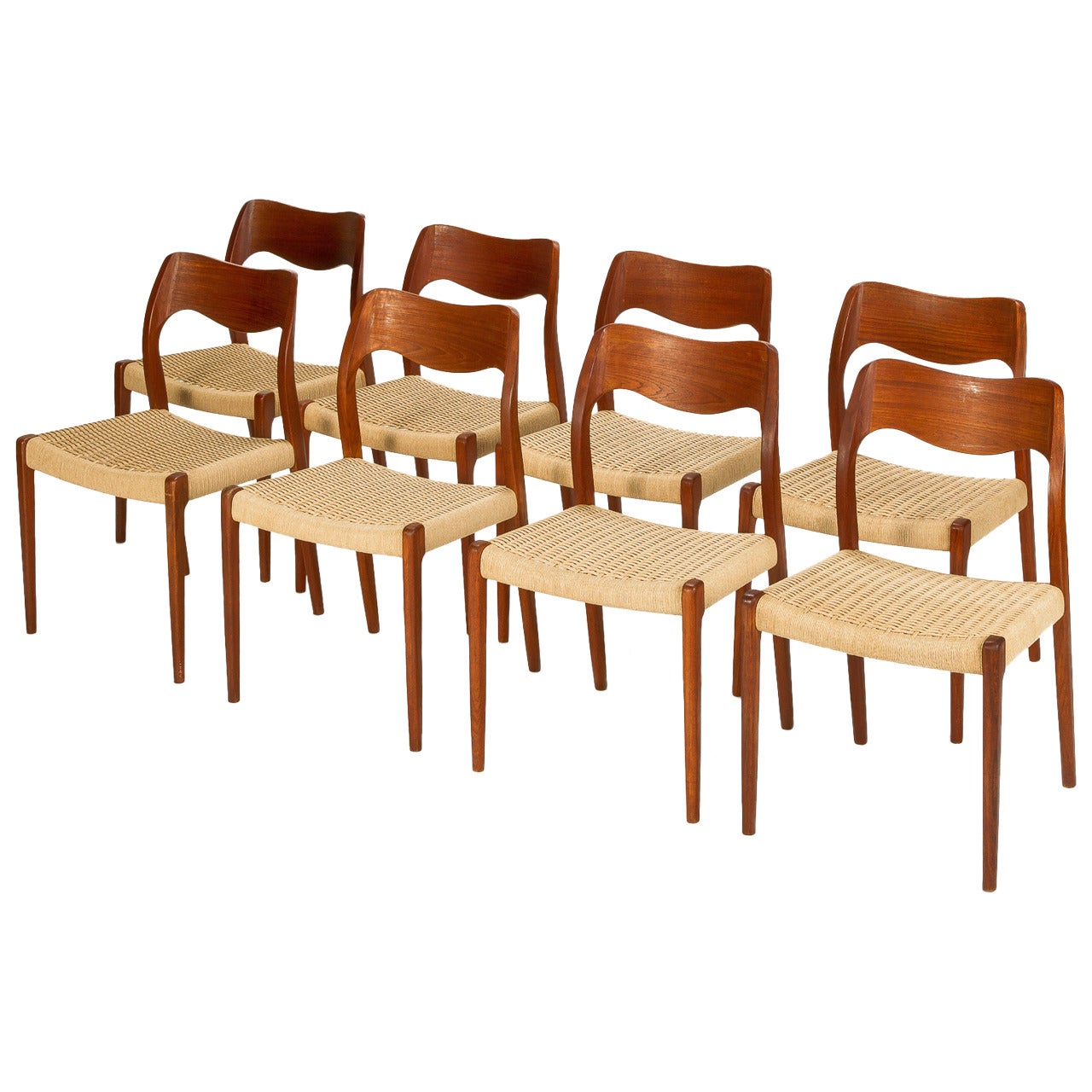 Set of Eight Danish Teak Chairs by Niels Moeller, 1960s