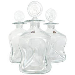 Danish Set of 3 Decanter Kluk Kluk by Jacob Bang for Kastrup 50's