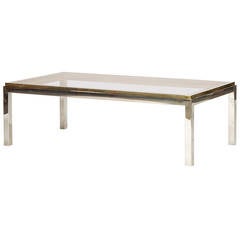 Flaminia Coffee Table Chrome Brass Smoked Glass by Willy Rizzo