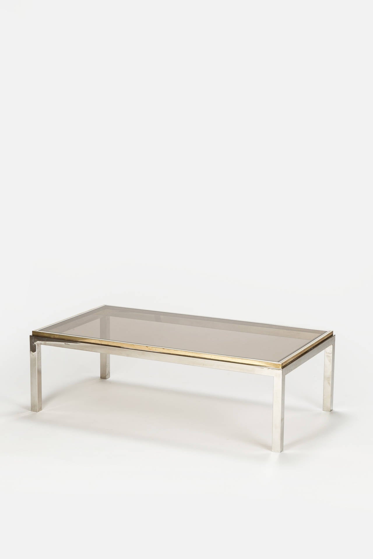 Mid-Century Modern Flaminia Coffee Table Chrome Brass Smoked Glass by Willy Rizzo