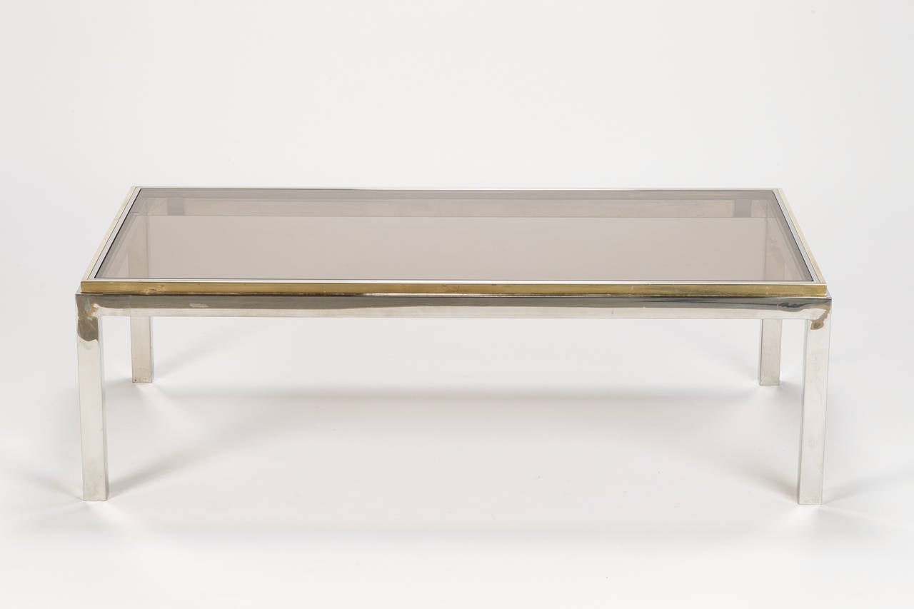 Late 20th Century Flaminia Coffee Table Chrome Brass Smoked Glass by Willy Rizzo