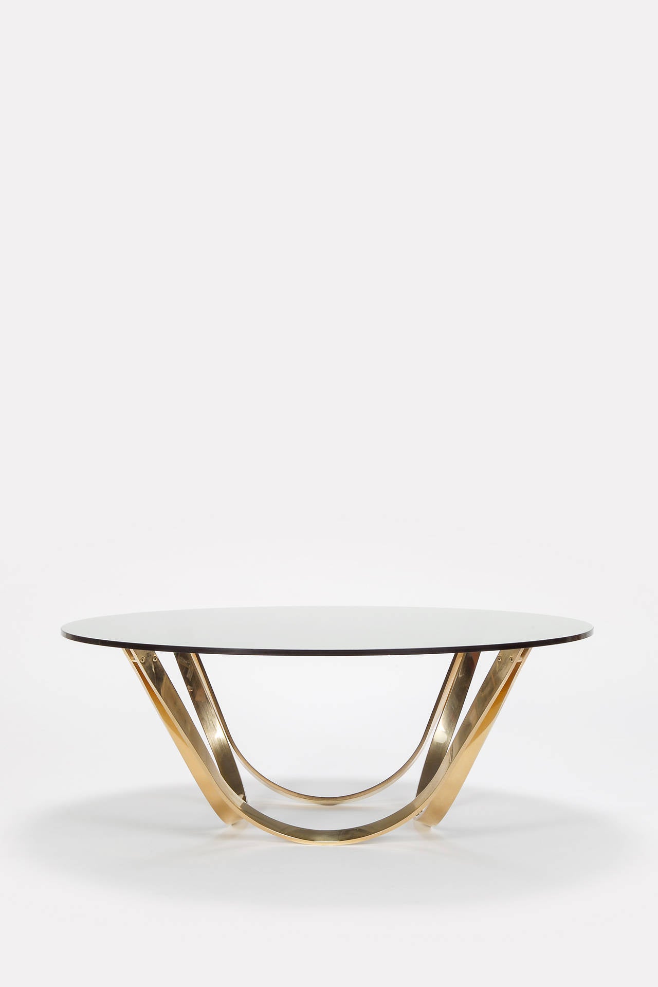 Mid-Century Modern Brass and Smoked Glass Coffee Table by Roger Sprunger for Tri Mark