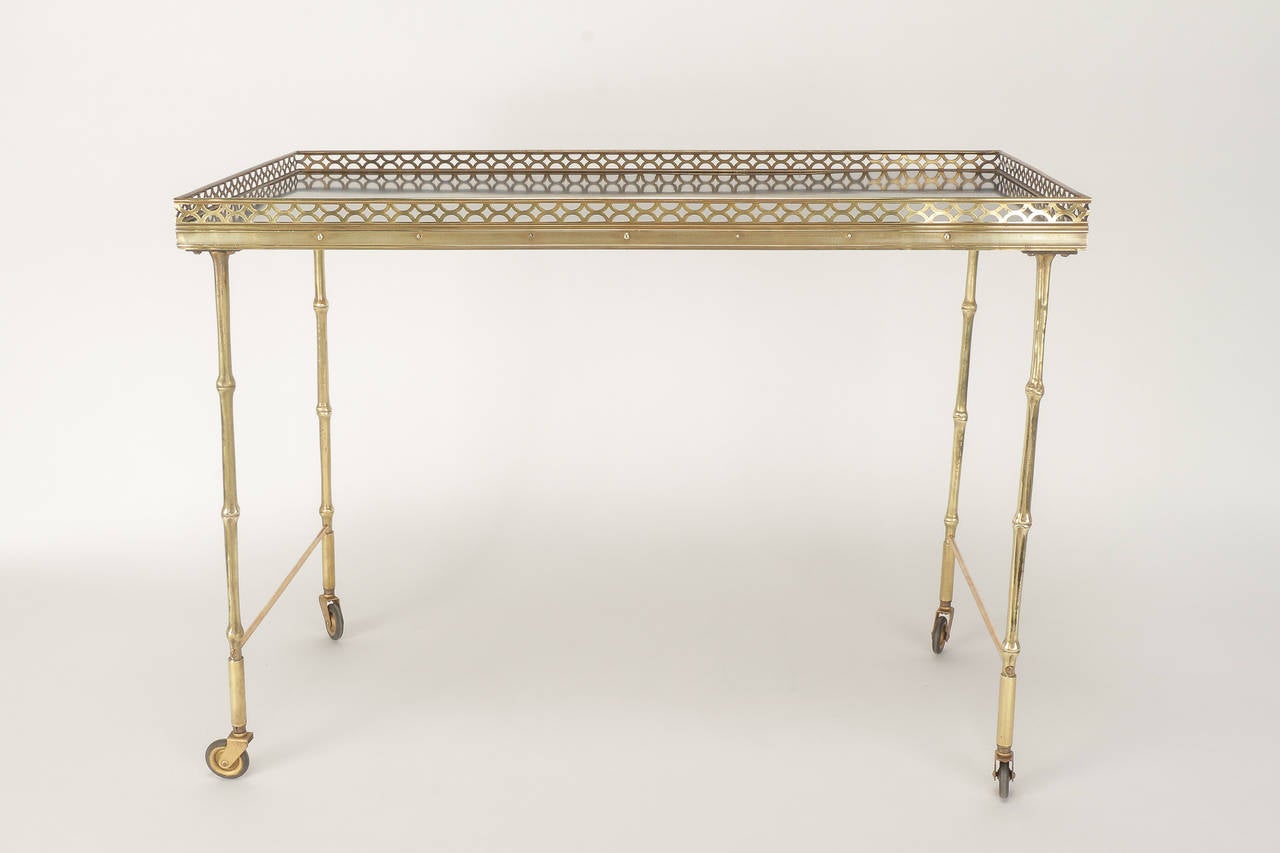 Mid-Century Modern French Serving Trolley by Maison Bagues Brass Bamboo For Sale