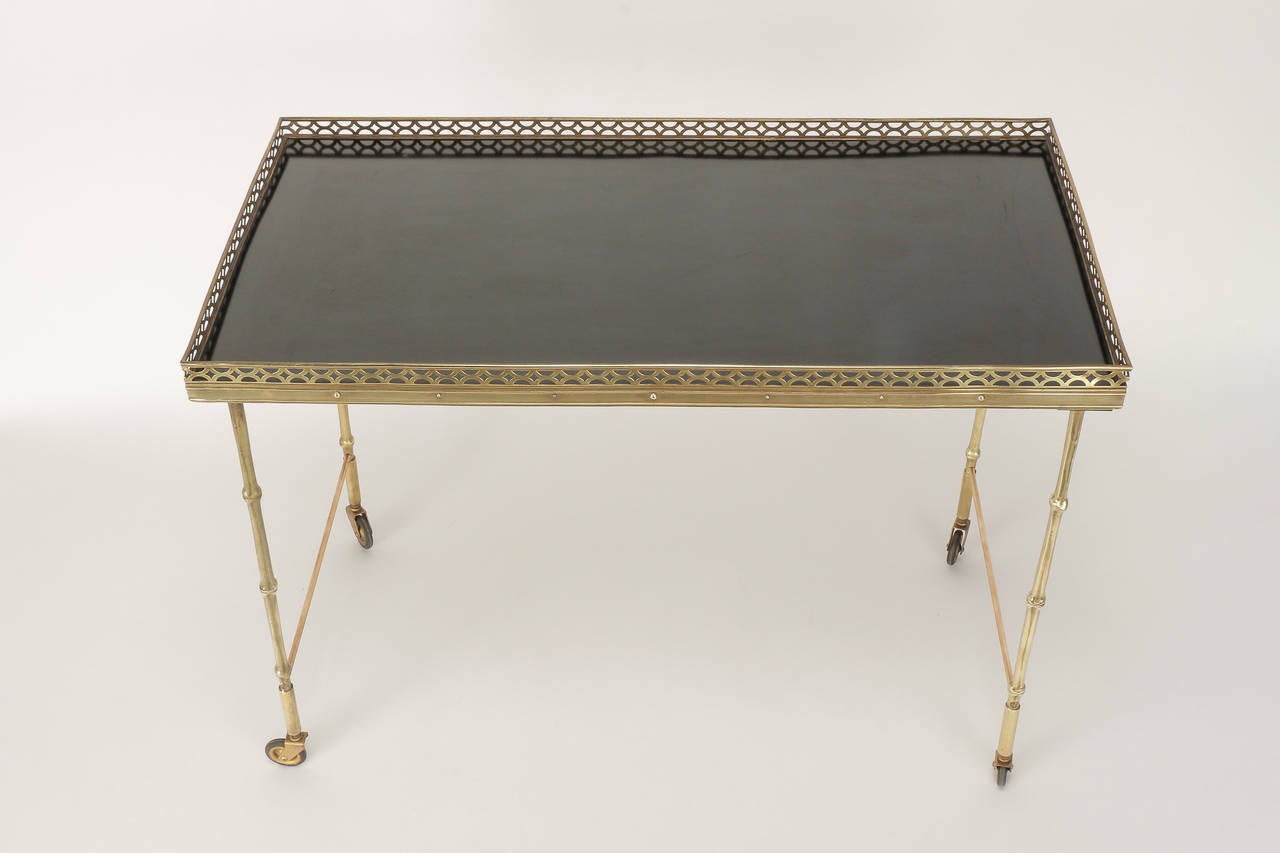 French Serving Trolley by Maison Bagues Brass Bamboo In Good Condition For Sale In Basel, CH