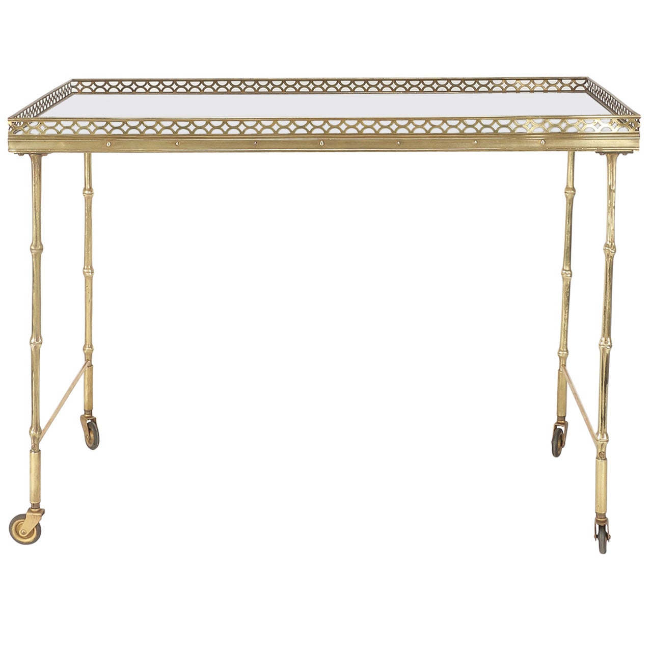 French Serving Trolley by Maison Bagues Brass Bamboo For Sale