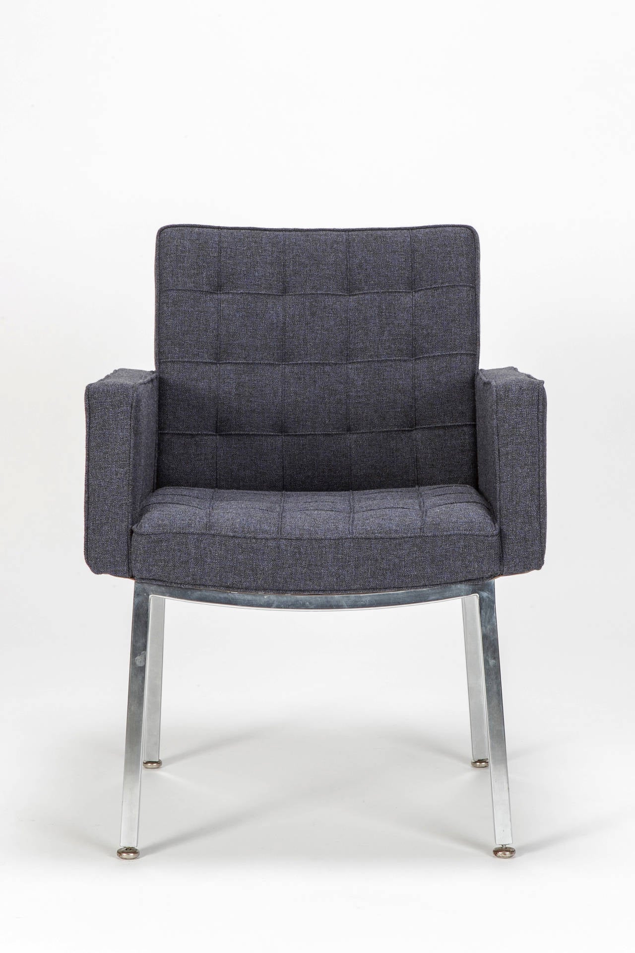 Very rare armchair designed by Vincent Cafiero for Knoll International in the 1960's. Chromed metal frame with adjustable feet, new covered with a fine cotton fabric