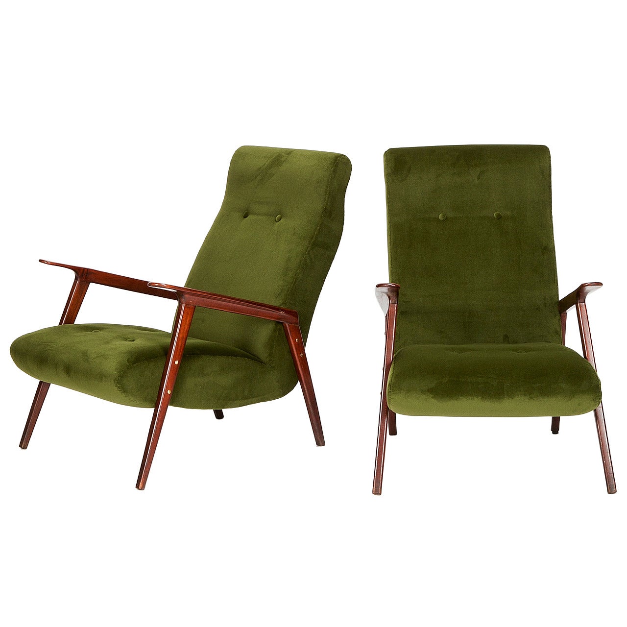 Italian Lounge Chairs Mahogany Velvet, 1950s