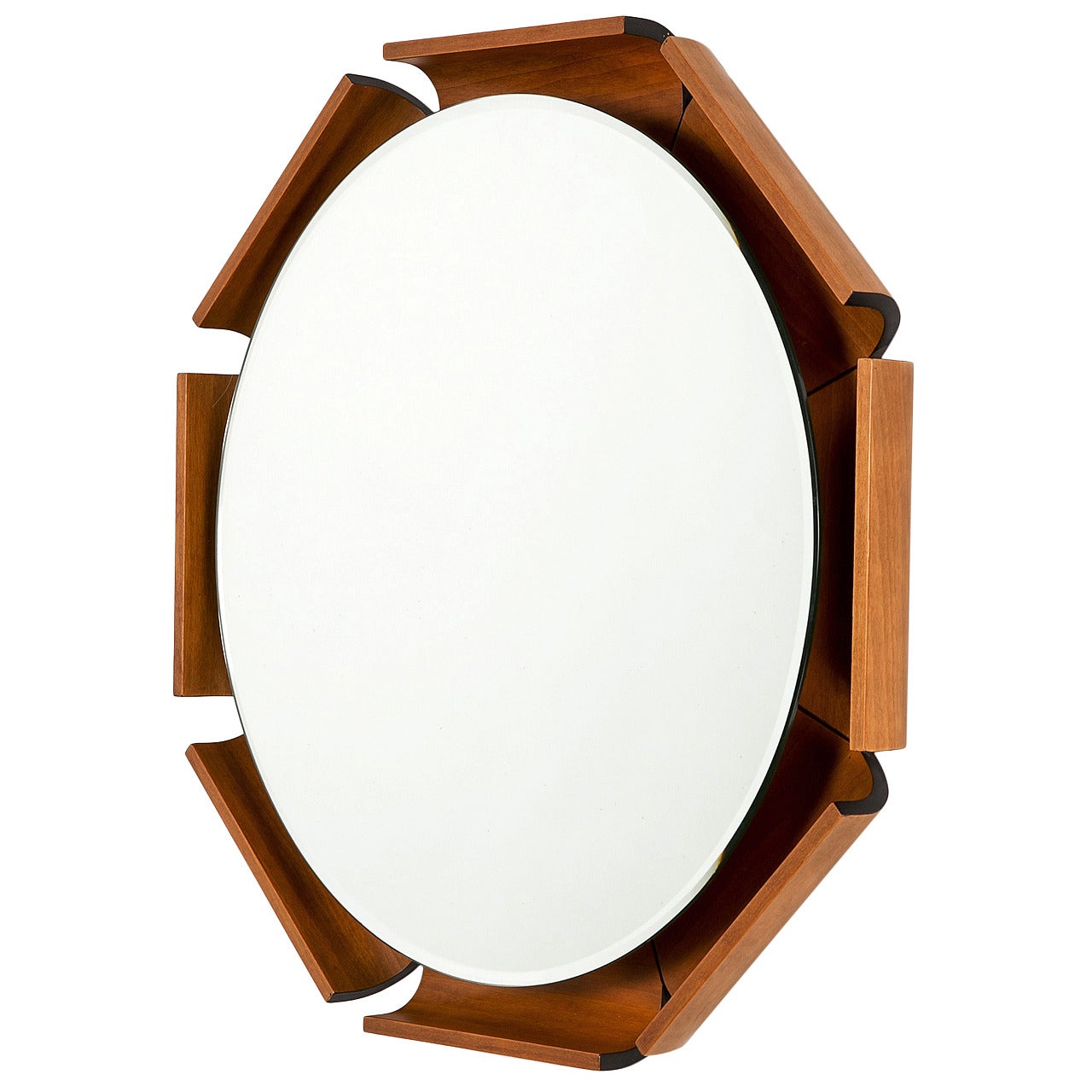 Italian Walnut Wall Mirror with Lamp, 1960s For Sale