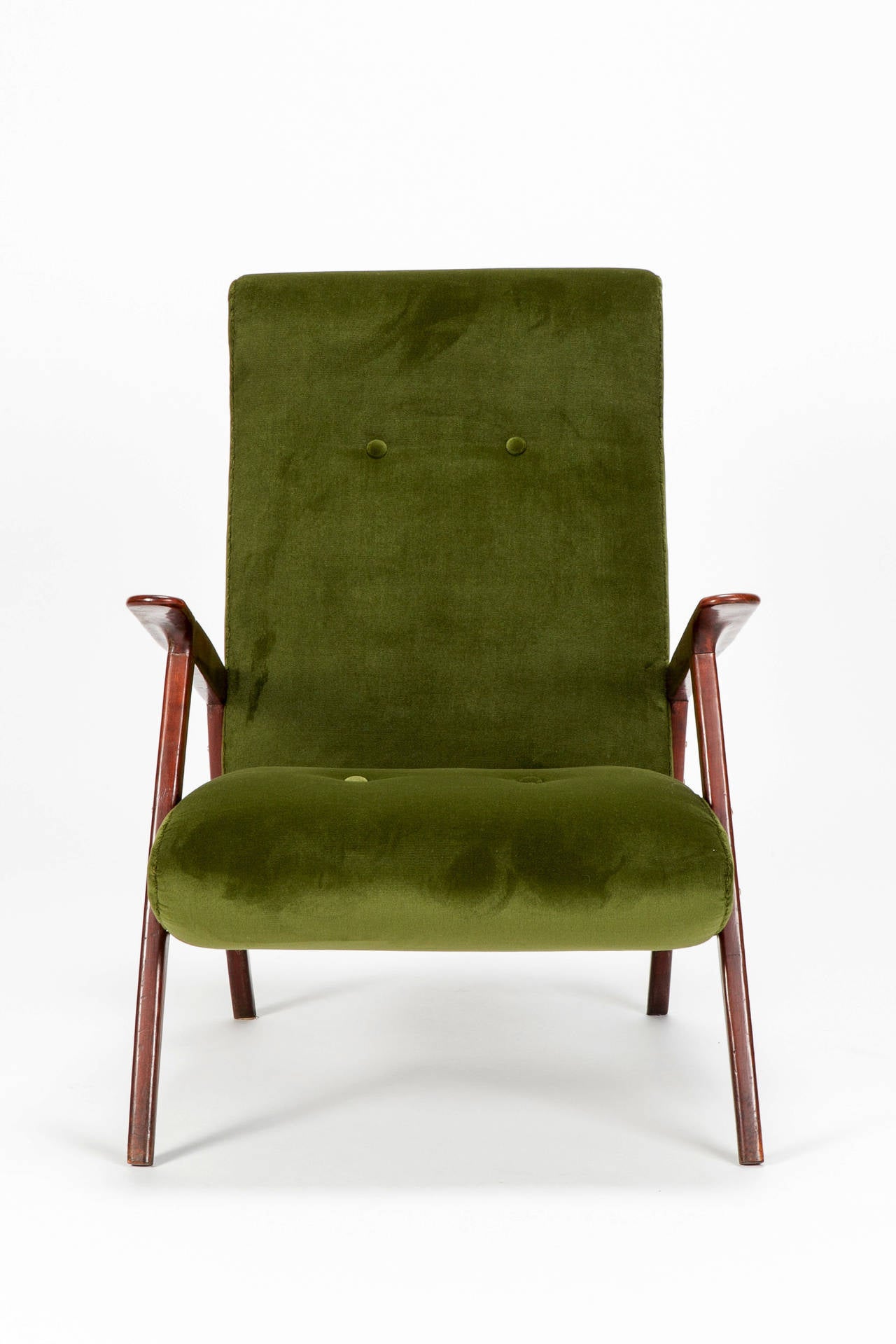 Mid-Century Modern Italian Lounge Chairs Mahogany Velvet, 1950s