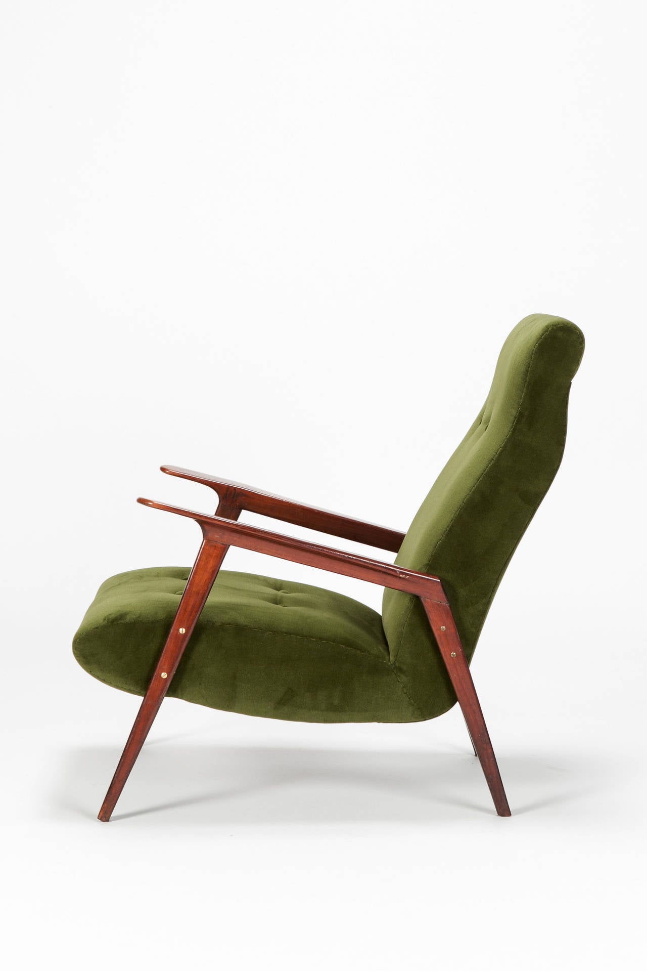 Lacquered Italian Lounge Chairs Mahogany Velvet, 1950s