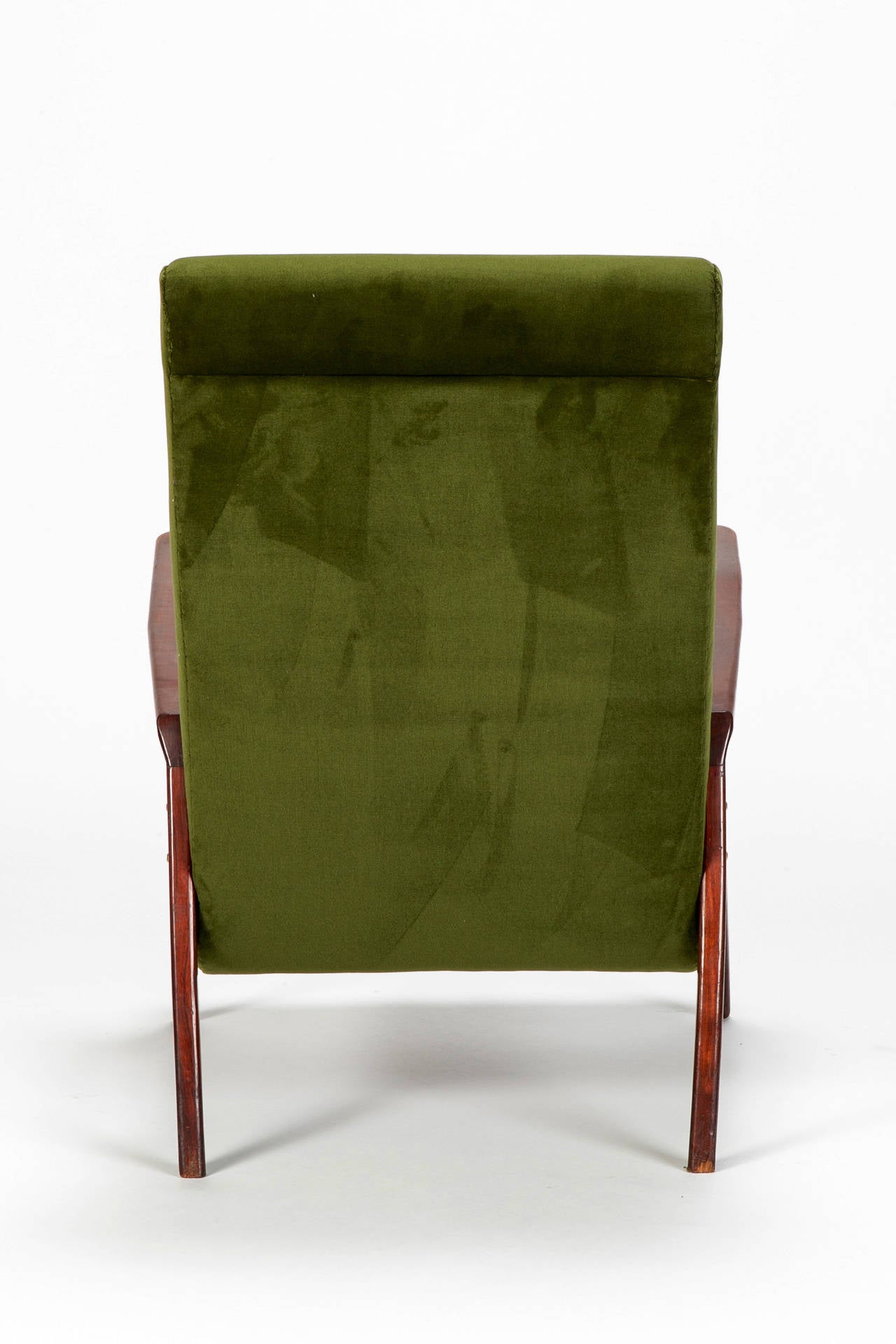 Mid-20th Century Italian Lounge Chairs Mahogany Velvet, 1950s