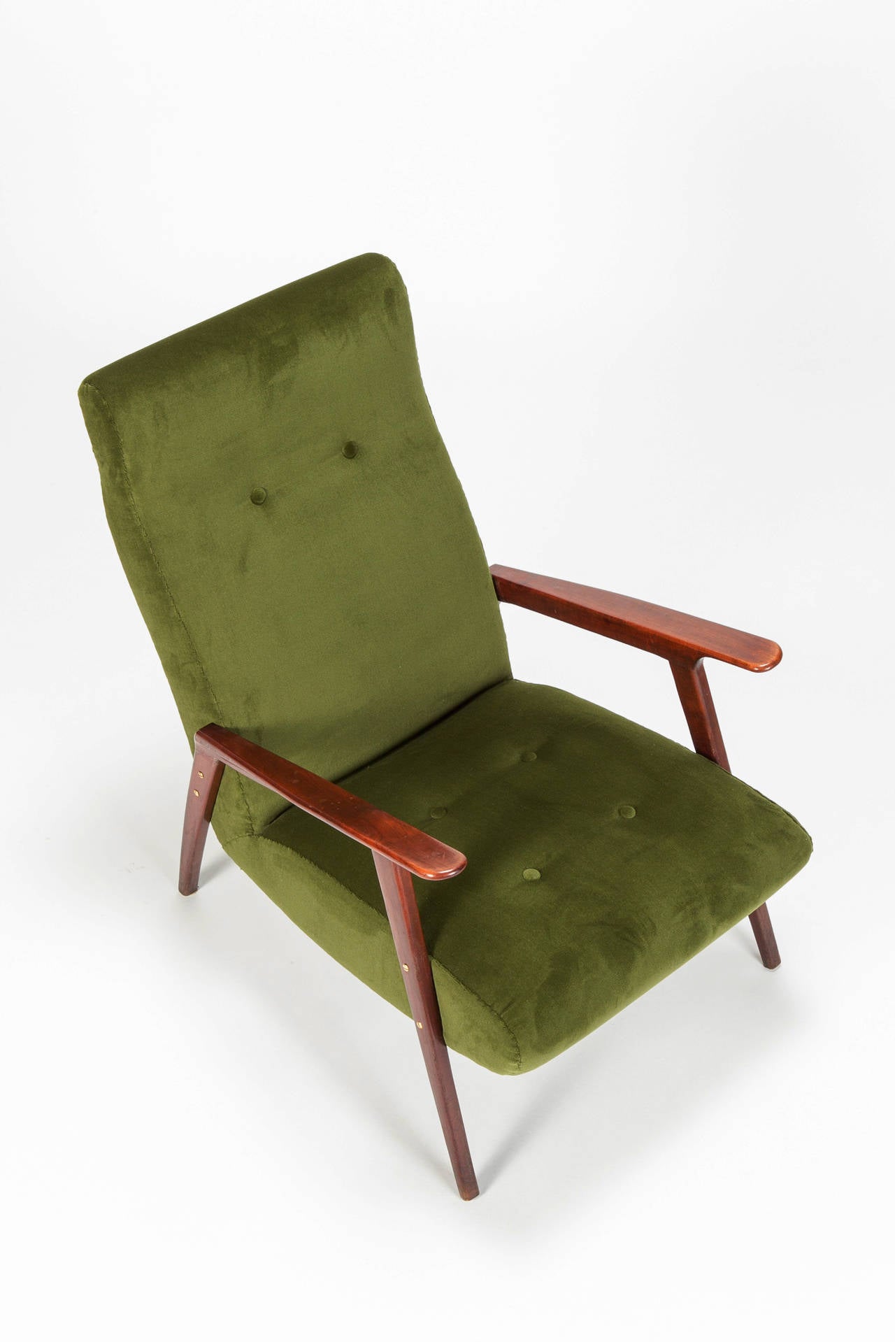 Brass Italian Lounge Chairs Mahogany Velvet, 1950s